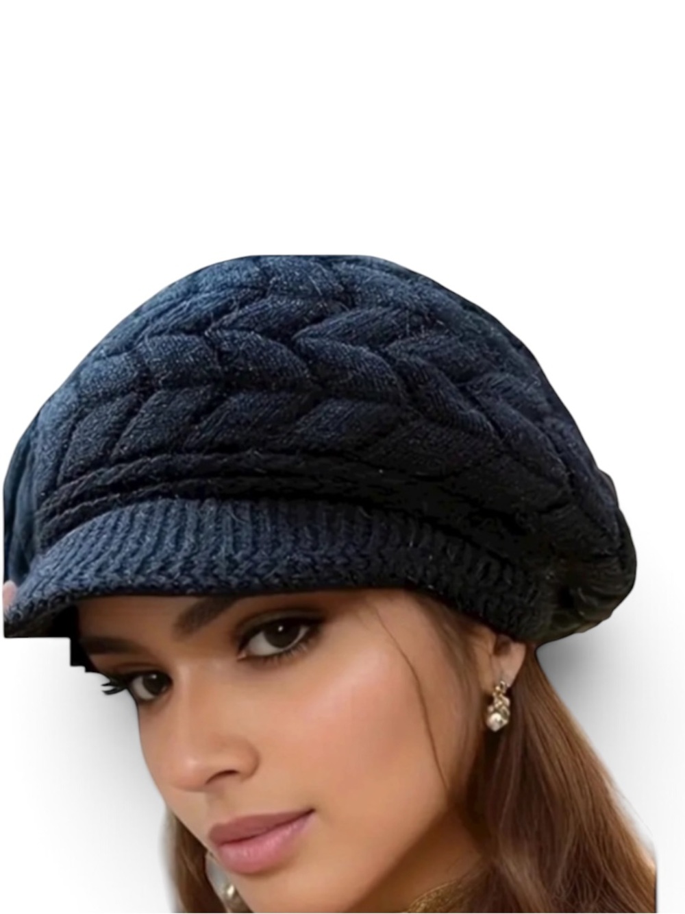🔥🆕Black Knit beret Hat Fleece Lined